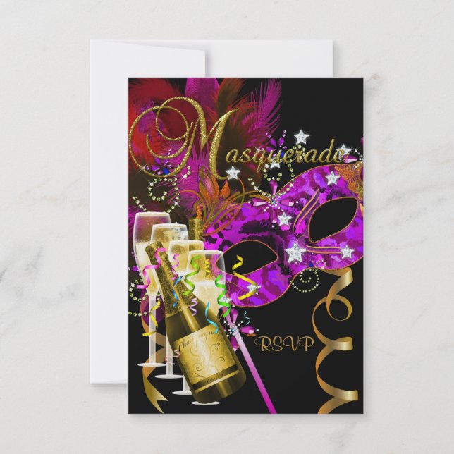 RSVP Respuesta Máscara de Oro Negro Rosa (Anverso)