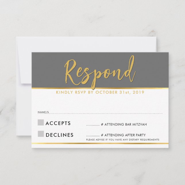 RSVP RESPUESTA oro gris sencillo moderno (Anverso)
