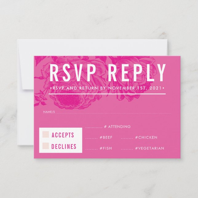 RSVP RESPUESTA RESPUESTA moderna elegante rosa flo (Anverso)