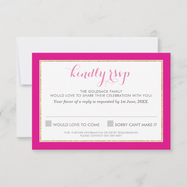 RSVP RESPUESTA RESPUESTA patrón de chervon oro ros (Anverso)