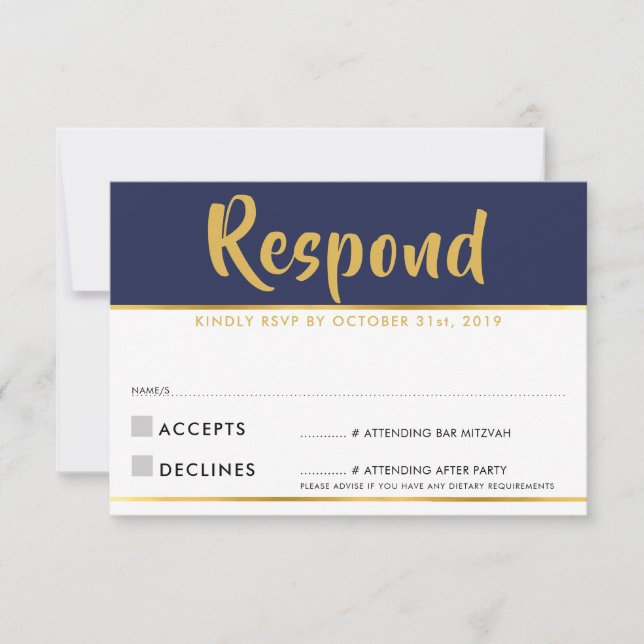 RSVP RESPUESTA Tarjeta de respuesta oro azul marin (Anverso)