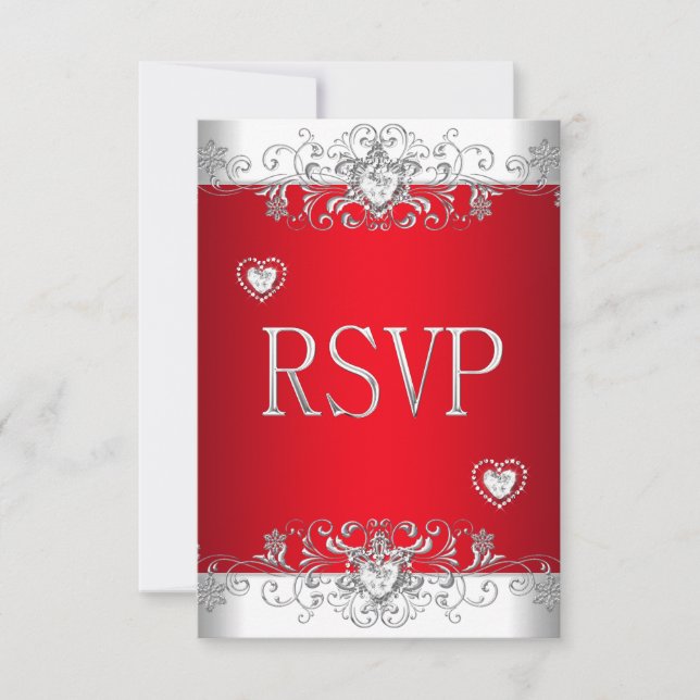 RSVP rojo Diamantes Corazones Plata Blanco (Anverso)