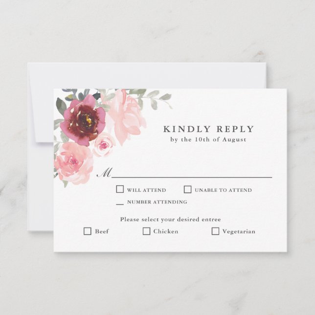 RSVP romántica rosa y borgoña con árboles (Anverso)