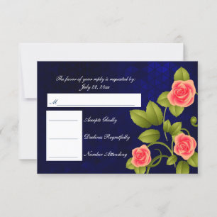 RSVP Rosa azul oscuro y coral Boda