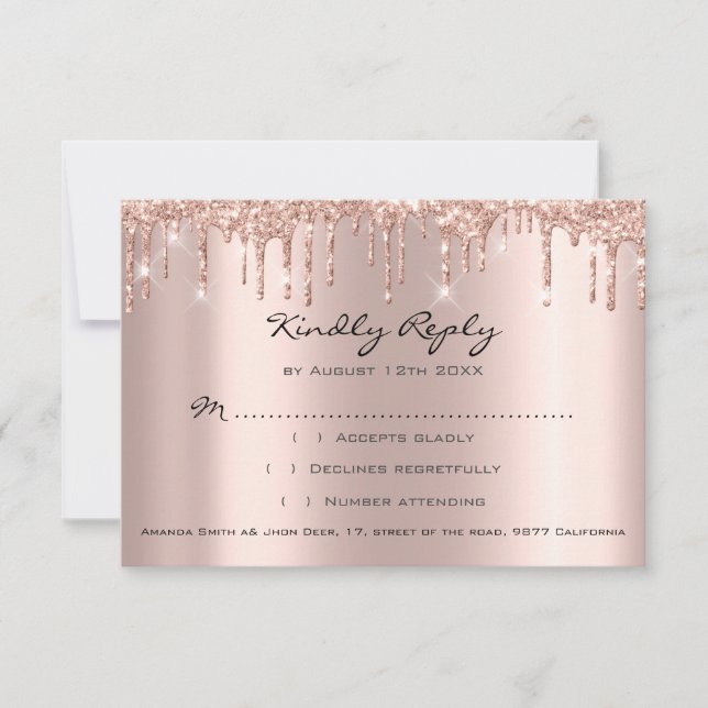 RSVP Rosa Brillo Gotea Boda Despedida de Soltera (Anverso)