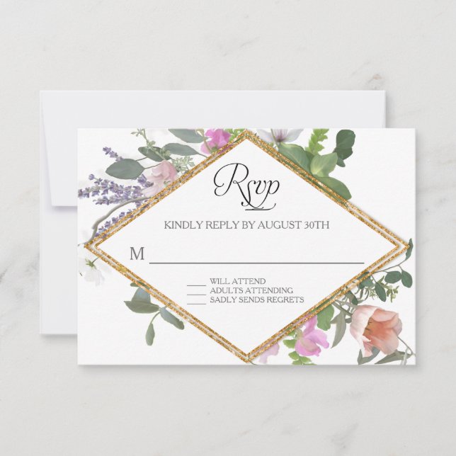 RSVP Rosa Gold Faux Purpurina Wildflower Floral Ar (Anverso)