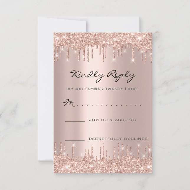 RSVP Rosa Rubor Gotas Brillo Boda Cumpleaños (Anverso)