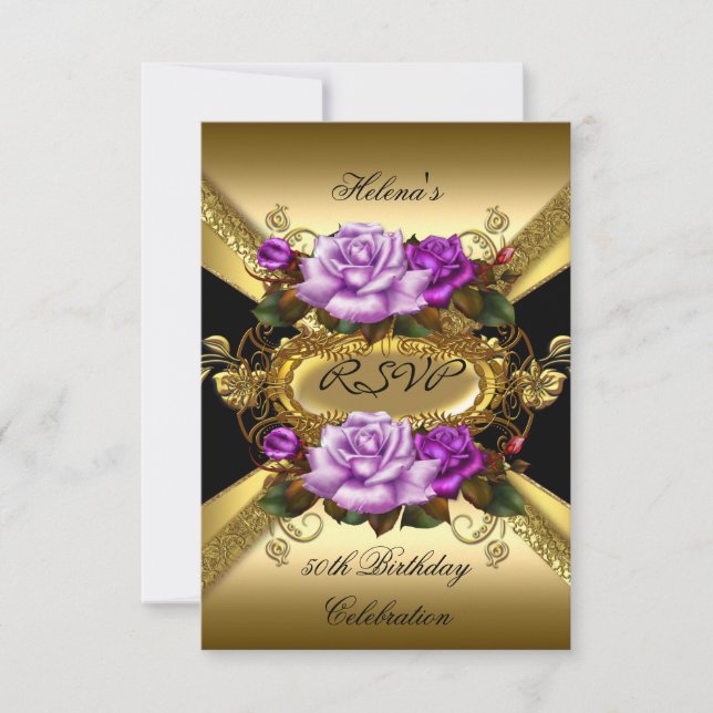 RSVP Rosas del partido de cumpleaños Purple Gold B (Anverso)