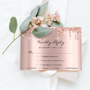RSVP Rose Weddin Bridal Shower Glitter Negro Drips