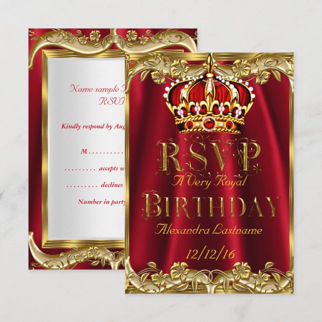 RSVP Royal Red Birday party Gold Crown (Anverso / Reverso)