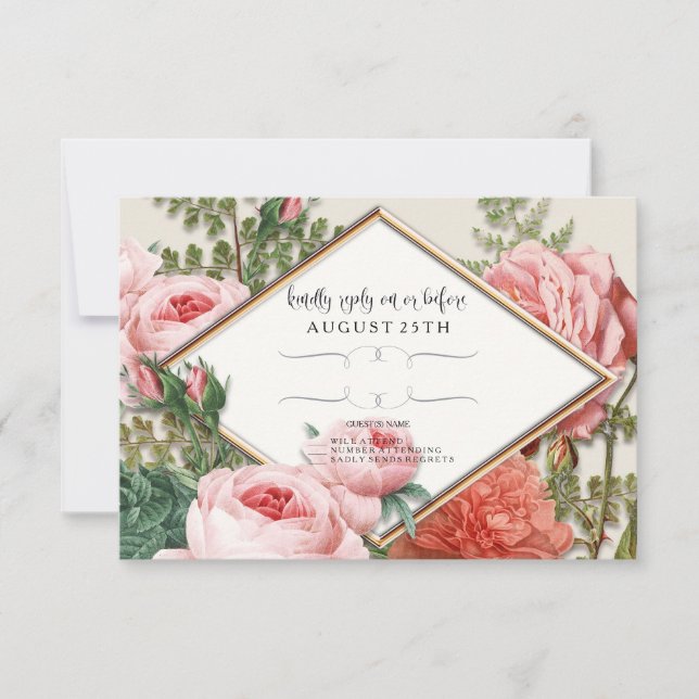 RSVP Rubor Rosa Gold Bonitos románticas flores ros (Anverso)