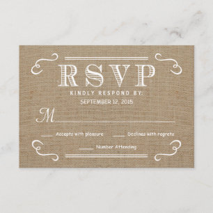 RSVP Rustic Burlap Tan y la respuesta de los Bodas