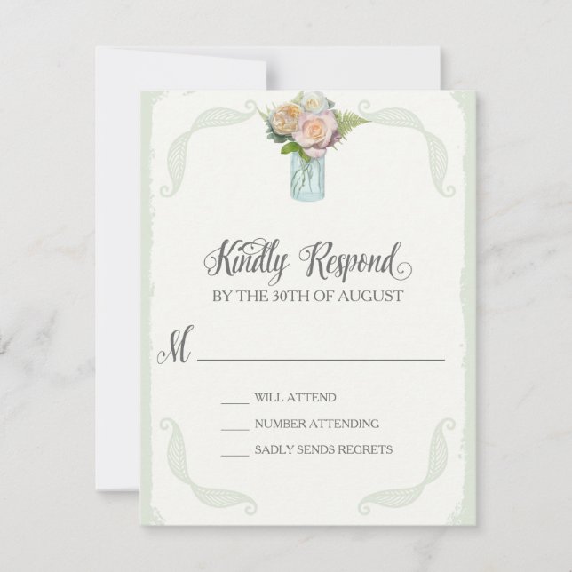 RSVP Rustic Mason Jar Rosas Script Typography (Anverso)