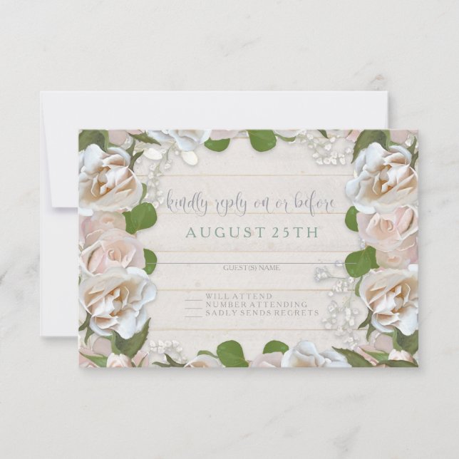 RSVP Rústica Barn Floral Wreath Rubor Roses rosado (Anverso)