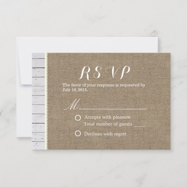 RSVP Rústica Burlap & Wood Stripes Wedding (Anverso)