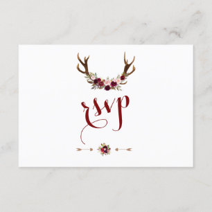 RSVP Rústica de los Antlers Florales de Borgoña Ma