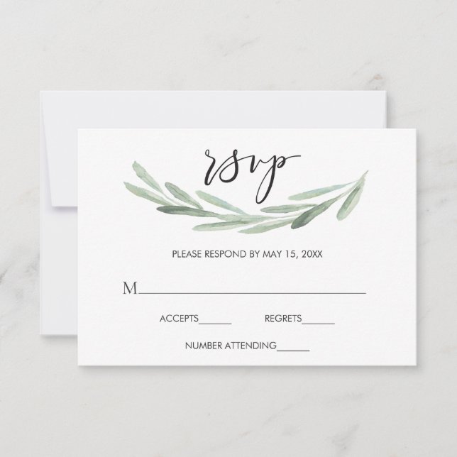 RSVP Rústica de Rama Verde de Olivo Simple Wedding (Anverso)