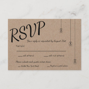 RSVP rústico con las luces de la secuencia en el