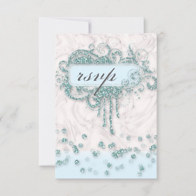 RSVP Shower de Bebé Niño Mármol Azul Glitter Confe (Anverso)