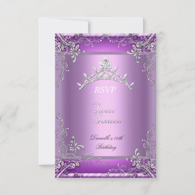 RSVP Sweet 16 16th Birthday Party Purple (Anverso)