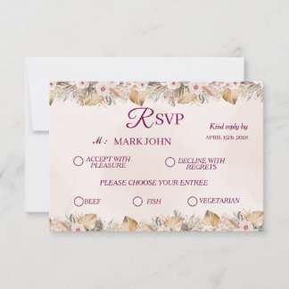 RSVP Tarjeta de Boda Floral Elegante Dorado