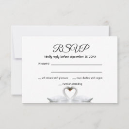 RSVP tarjeta de boda pareja de cisne blanco elegan