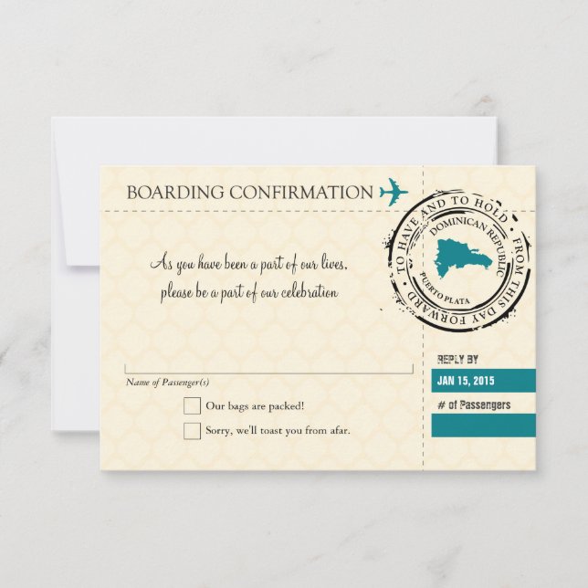 RSVP Tarjeta de embarque a República Dominicana (Anverso)