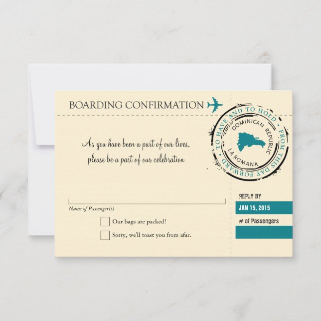 RSVP Tarjeta de embarque a República Dominicana (Anverso)