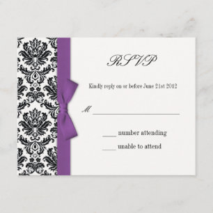 RSVP - Tarjeta de respuesta Boda Damask Purple Bow