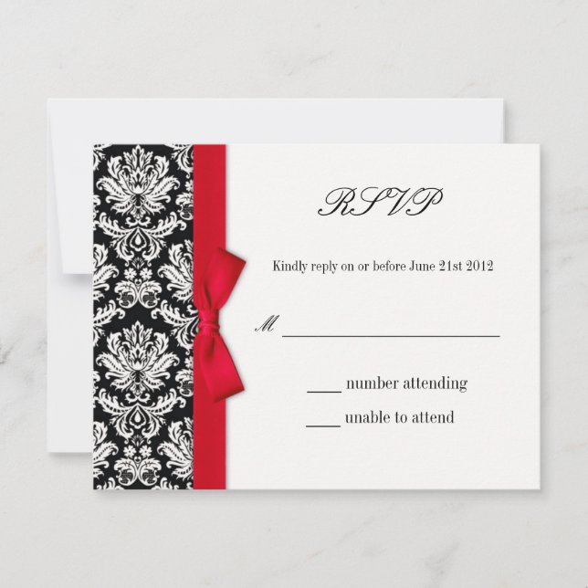 RSVP - Tarjeta de respuesta del Boda Damask Red Bo (Anverso)