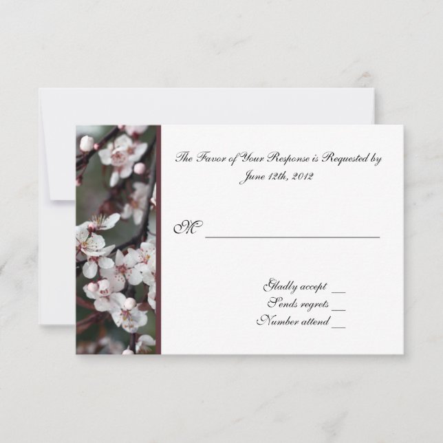 RSVP, tarjeta de respuesta, flores de ciruela (Anverso)