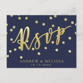 RSVP | Tarjeta postal de la Marina Blue & Faux Gol