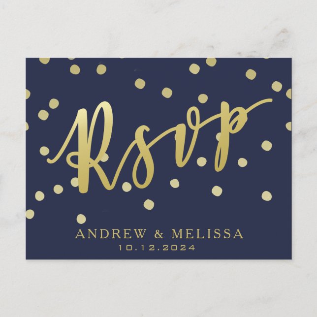RSVP | Tarjeta postal de la Marina Blue & Faux Gol (Anverso)