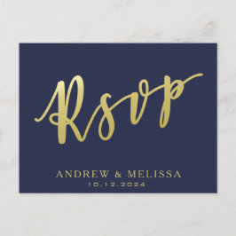 RSVP | Tarjeta postal de la Marina Blue & Faux Gol