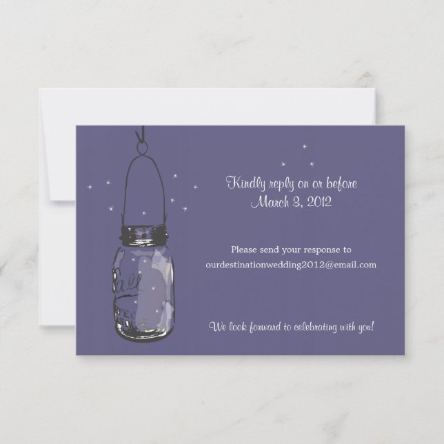 RSVP Tarro de Mason y Luciérnagas Boda (Anverso)