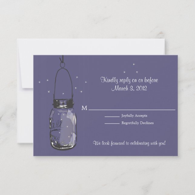 RSVP Tarro de Mason y Luciérnagas Boda (Anverso)