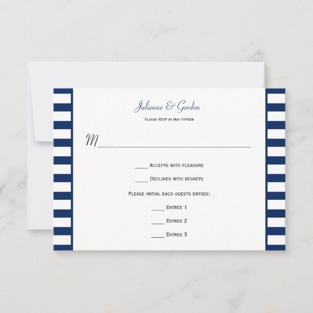 RSVP Tema Náutico Rayas Blancas Azul Marino (Anverso)