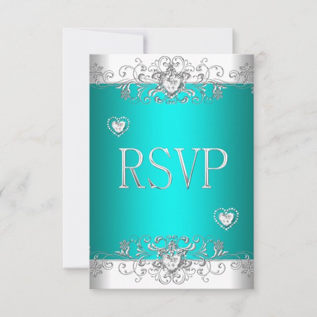RSVP Turquesa Plata Corazones de Diamante Blanco (Anverso)