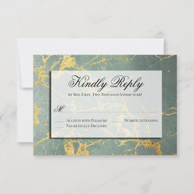 RSVP verde azulada y Gold Marbling Responde (Anverso)