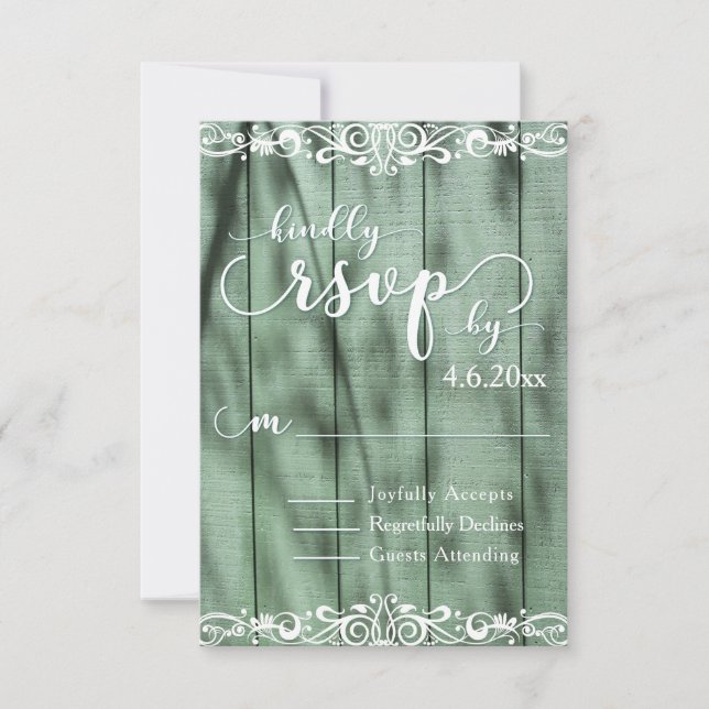 RSVP Verde Madera Rústica con Caligrafía Blanca (Anverso)