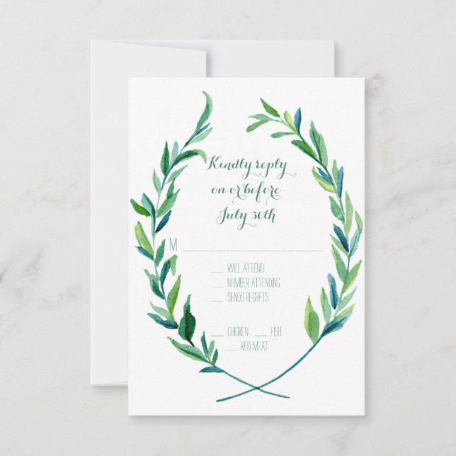 RSVP w Menú Laurel Wreath Olive Leaf Branch Modern (Anverso)