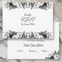 RSVP y comidas de boda botánica en negro y blanco