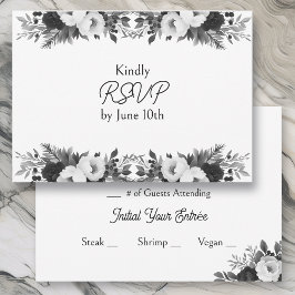 RSVP y comidas de boda botánica en negro y blanco