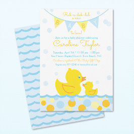 Rubber Ducky Baby Shower Invitación azul y amarill