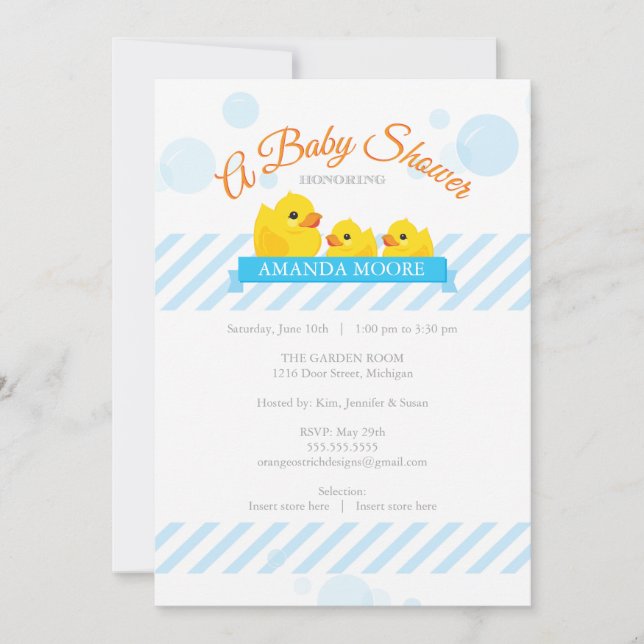 Rubber Ducky| Invitación de gemelos a Baby Shower (Anverso)