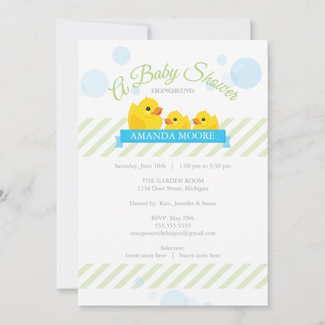 Rubber Ducky| Invitación de gemelos a Baby Shower (Anverso)