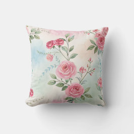 Rubefacción de rosas rosas con almohada de diseño
