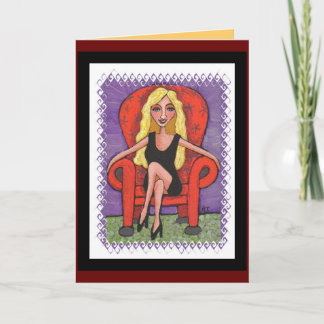 Rubio descarado y una silla roja - tarjeta de
