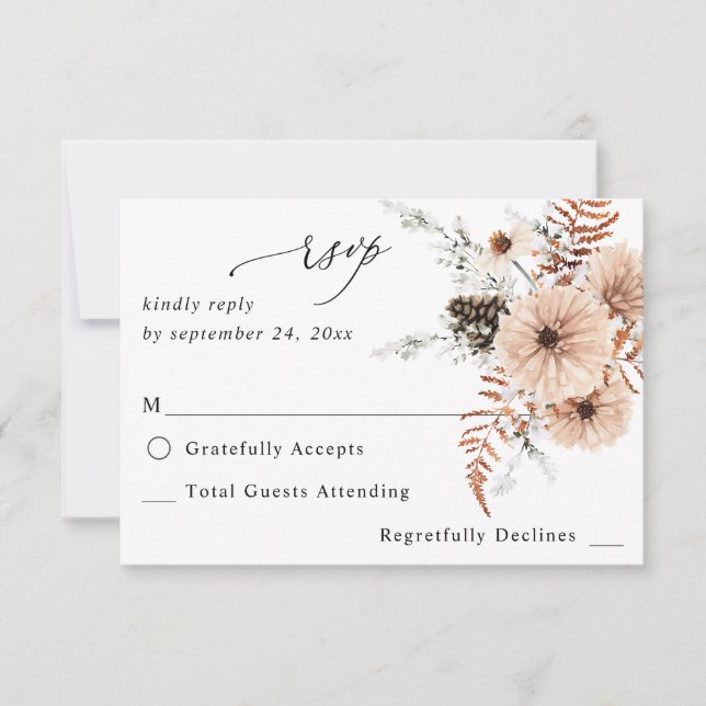 Rubor Beige & Pine Rustic no Meal RSVP (Anverso)