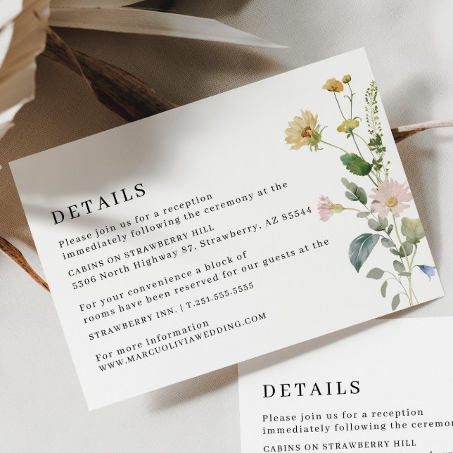 Rubor Boho Boda floral Detalles de la tarjeta de p (Front)